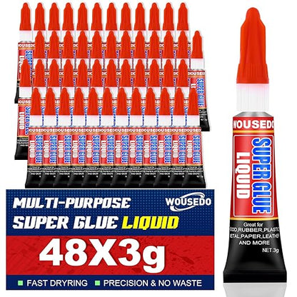 48 X 3g Super Glue Liquid, Clear Strong Adhesive,Fast Drying Cyanoacrylate Glue for Wood, Rubber, Leather, Hard Plastic, Metal, DIY Crafts and More