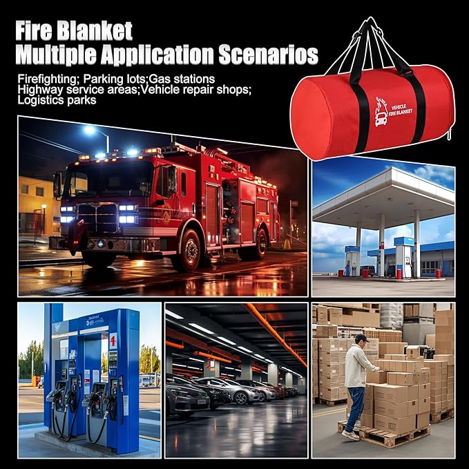 Large Fibreglass Vehicle Emergency Fire Blanket 19.6 x 29.5 ft, Car Fire Suppression Blanket for Conflagration with Carry Bag (Silver)