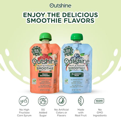 Outshine Fruit Smoothie Pouches Variety Pack - Ready-to-Drink Smoothies -Perfect for Kids and Adult On-the-Go -Fruit & Yogurt Pouches for Snacking - (24 Count)