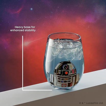 JoyJolt Star Wars Cosmic Color Stemless Drinking Glasses, 19oz Glass Cups ft Darth Vader, Stormtrooper, Boba Fett, R2-D2 - Star Wars Kitchen Glasses Set of 4, Gifts for Men, Women & Adults