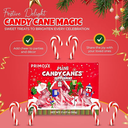 Christmas Candy Mini Canes Stocking Stuffer Red and White Peppermint Sticks Candy Canes Individually Wrapped Bulk Christmas Candy for Décor, Parties & Gifts – 100 Count