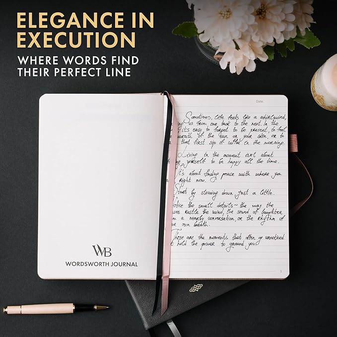 Wordsworth & Black A5 Lined Journal 216 Lined Pages, Hardcover Leather, 120 GSM Paper, Journaling Notebook for Work & Sketching, Journals for Women, Men - Gifts Box Included Black