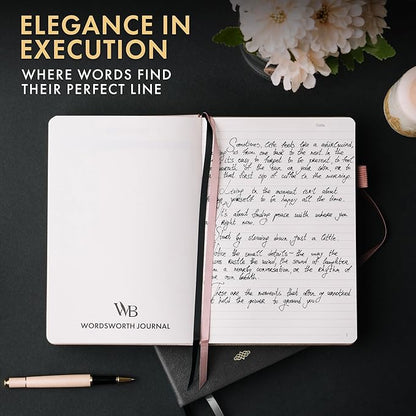 Wordsworth & Black A5 Lined Journal 216 Lined Pages, Hardcover Leather, 120 GSM Paper, Journaling Notebook for Work & Sketching, Journals for Women, Men - Gifts Box Included Black