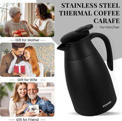 51 Oz Thermal Coffee Carafe, Stainless Steel Insulated Vacuum coffee crafts to keep coffee hot, 1.5 Liter Tea Water Coffee and Beverage Dispenser (Black)