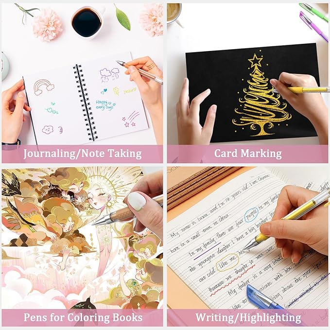 24 Coloring Glitter Gel Pens Come with 24 Free Matched Refills, Artist Drawing Pens, for Adult Coloring Sketching Doodling Writing Back to School Supplies