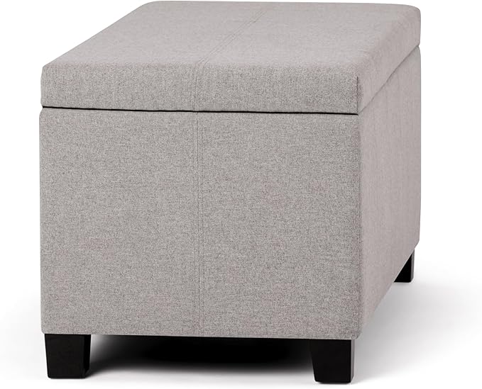 SIMPLIHOME Dover 36 inch Wide Contemporary Rectangle Storage Ottoman Bench in Cloud Grey Linen Look Fabric, Assembled, For the Living Room, Entryway and Family Room