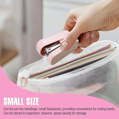WORKPRO Mini Stapler with Staples, Pink Stapler Set Includes Two Small Staplers, One Staple Remover, 2000 Standard Staples - Cute Staplers for Desk with Non-Slip Base, Lock Design - Pink Ribbon