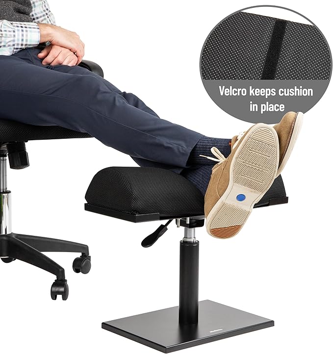 Mind Reader Foot Rest, Under Desk, Ergonomic, Hydraulic Height Adjustable, Ottoman, Office, Foam, 16.75" L x 7.5" W x 3.75" H, Black