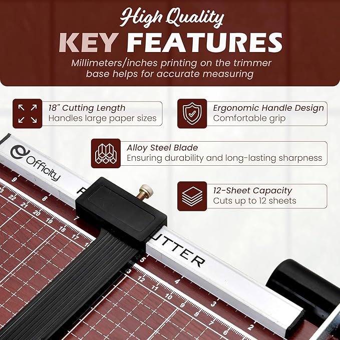 Guillotine Paper Cutter Heavy Duty, 18" Cut Length Paper Trimmer Cuts 12 Sheets, Accurate & Safe Paper Slicer Cutter for Cardstock, Photos, Crafts, Office, Home & Classroom