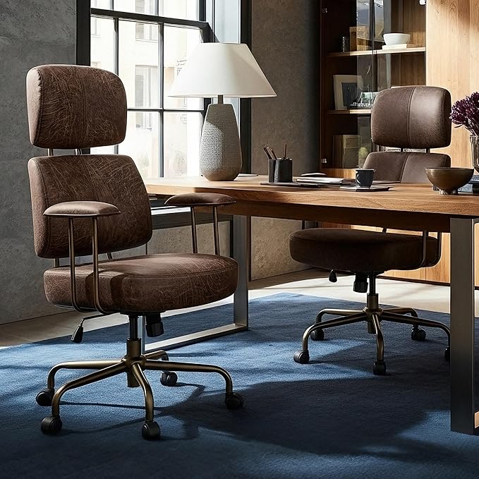 EUREKA ERGONOMIC Home Office Desk Chairs, Ergonomic Computer Chair with High Back, Executive Office Chair with Lumbar Support, Spring Cushion Seat, Mid-Century Modern, Brown