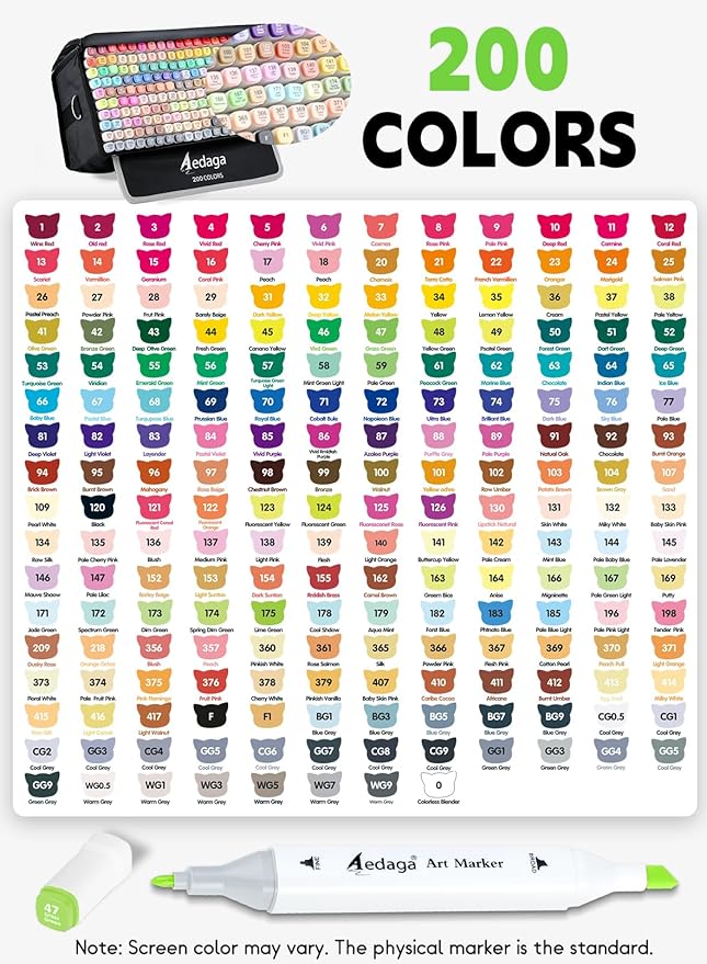 200 Colors Alcohol Markers with Free App, Dual Tip Art Marker with Kickstand Case for Artists Adults. Alcohol Based Markers for Coloring Painting Sketching and Drawing, Great Gift