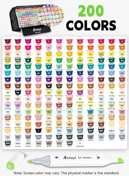 200 Colors Alcohol Markers with Free App, Dual Tip Art Marker with Kickstand Case for Artists Adults. Alcohol Based Markers for Coloring Painting Sketching and Drawing, Great Gift