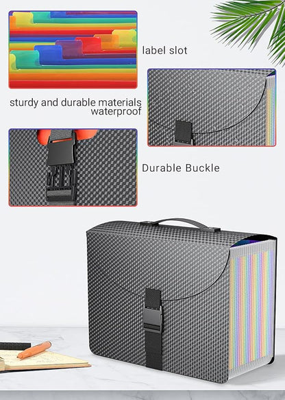 25 Pockets Expanding File Folders,Accordion File Organizer with Handle,Portable Filing Box,Expandable File Folder,Adjustable Support Strap,Colored Tabs.Papers Bills Documents Organizer,A4/Letter Size