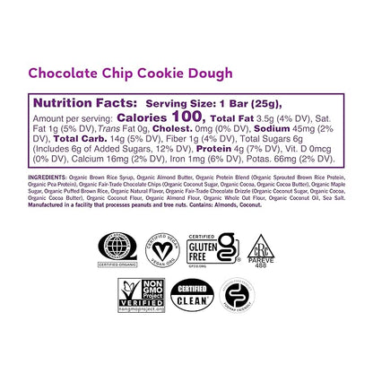 GoMacro Kids MacroBar Organic Vegan Snack Bars - Chocolate Chip Cookie Dough (0.90 Ounce Bars, 7 Count) (Pack of 2)