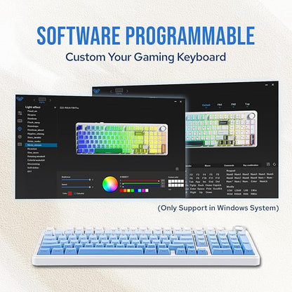 MechLands Aula F99 PRO 96% Mechanical Gaming Keyboard, BT5.0/USB-C/2.4GHz Wireless, Hot Swappable Gasket Custom Keyboard with 8000mAH Battery, Rotary Knob, RGB Backlit for Win/Mac (Blue)