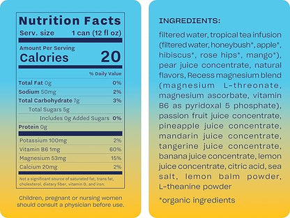 Recess Mood Magnesium & Adaptogen Drink, Relaxation Beverage, 12 Ounce (Tropical Bliss, 12 Pack)