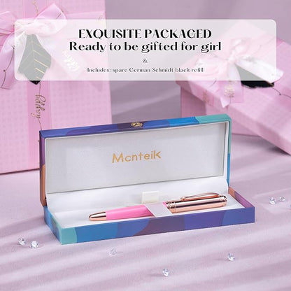 Luxury Rollerball Pen, With 8mm Brilliant diamond,Vibrant Pink Pen,Attractive Real Rose Gold Finish, Schmidt Black Refill,Glitter Fancy Pens Gifts for Women Wedding Bridesmaid Office,Nice pen