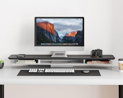 Fenge Acrylic Monitor Stand Riser, 42.5 Inches Dual Monitor Stand with Metal Storage, 2 Tier Acrylic Computer Riser for Desk, Clear Laptop Stand for PC, Laptop, Printer, TV, Black