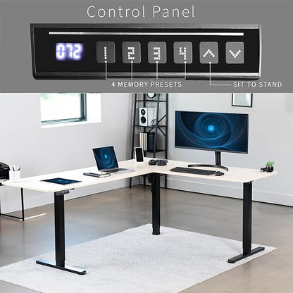 VIVO Electric Corner 75 x 63 inch L-Shaped Standing Desk, Memory Height Adjustment, Light Wood Top Black Frame, DESK-E3CTBC-75