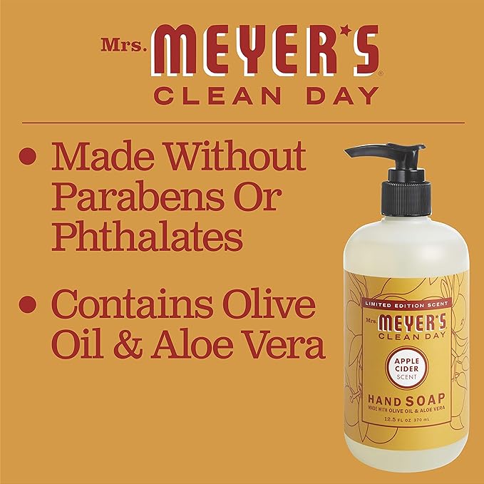 Mrs. MEYER'S CLEAN DAY Liquid Hand Soap, Cruelty Free & Biodegradable Hand Wash Made with Essential Oils, Apple Cider Scent, 12.5 Fl oz Bottle (Pack of 1)