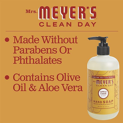 Mrs. MEYER'S CLEAN DAY Liquid Hand Soap, Cruelty Free & Biodegradable Hand Wash Made with Essential Oils, Apple Cider Scent, 12.5 Fl oz Bottle (Pack of 1)