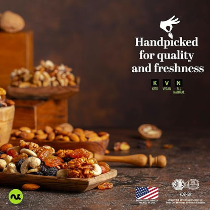 NUT CRAVINGS - Thanksgiving Mixed Nuts Gift Basket + Green Ribbon Classic (7 Assortments, 1 LB) Holiday Xmas Christmas Food Arrangement, Healthy Snack Care Package, Food Assortments