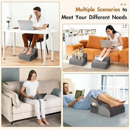 Echaprey Foot Rest for Under Desk at Work,Adjustable Under Desk Footrest Multifunctional 3-Tier Foot Stool with Non-Slip Base and Washable Cover Ergonomic Foot Stool for Office,Home,Car,Travel (Grey)