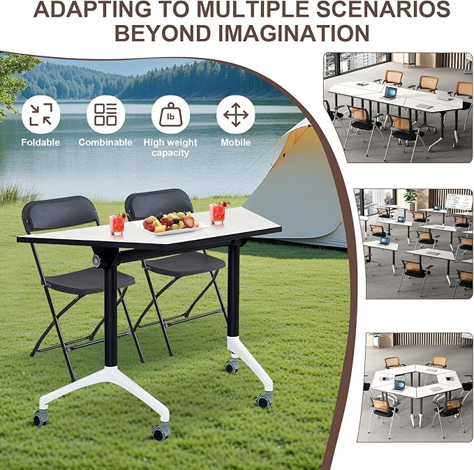 Conference Room Table, Folding Conference Table with Flip-Top Design, Mobile Seminars Dynamic Meetings Training Tables for Offices, Classrooms, and Meeting Room (8, 1915-T, 70.8)