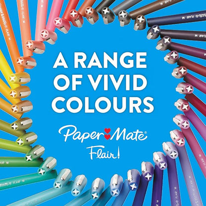 Paper Mate Flair Felt Tip Pens | Medium Point (0.7 mm) Marker Pens | Assorted Retro Colouring Pens | For Kids & Adult Colouring, Journalling & More | 12 Count