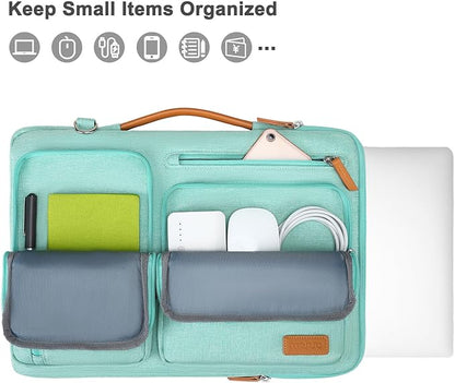 MOSISO 360 Protective Laptop Shoulder Bag,15-15.6 inch Computer Bags Compatible with MacBook Pro 16 inch, HP, Dell, Lenovo, Asus Notebook,Side Open Messenger Bag with 4 Zipper Pockets, Aqua Green
