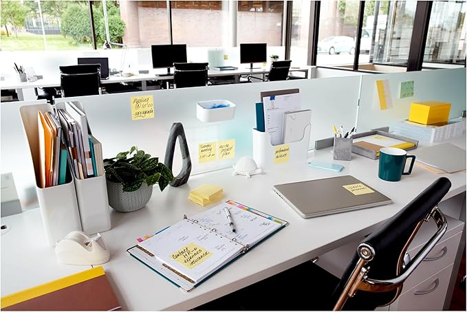 Post-it 100% Recycled Paper Super Sticky Notes, 2X The Sticking Power, 3x3 in, 24 Pads/Pack, 70 Sheets/pad, Canary Yellow (654R-24SSCY-CP)