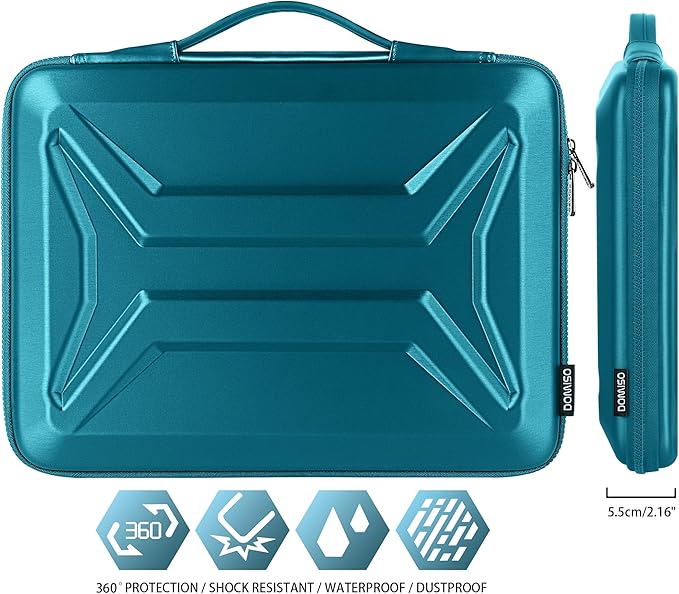 DOMISO 17 Inch Laptop Hard Case, Waterproof Shockproof Hard Shell Laptop Sleeve with Handle Protective Computer Bag for Most 17-17.3" Laptops/Dell XPS 17 / HP Envy 17, Teal