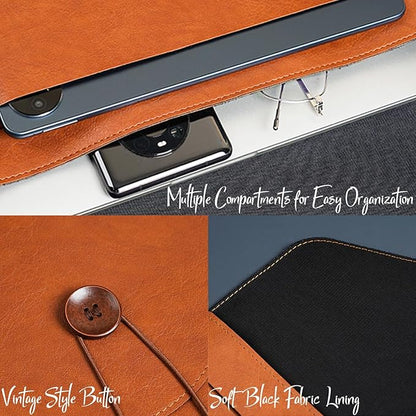PU Leather A4 File Folder Document Holder for Women, Waterproof Portfolio Envelope Folder Case with Snap Closure, A4 Envelopes Leather Filing Folder Organizer for Women Men Colleagues Staffs - Brown