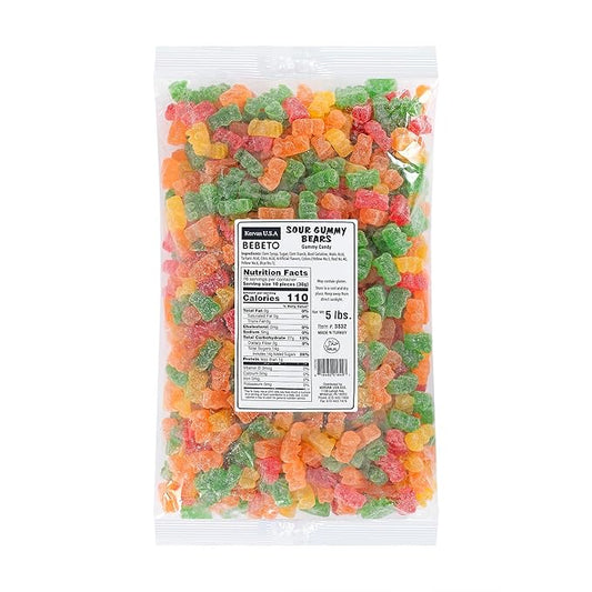 Kervan Candy Bebeto Sour Gummy Bears - Fruity & Soft Gummy Candy Bulk for Kids, Gift Snacks and Parties - Sour Gummy Bears Party Size Bag (5 lbs)
