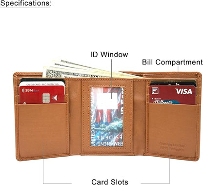 VANSI Genuine Leather Modern TriFold Design Wallet and Card Holder for Men (TAN)