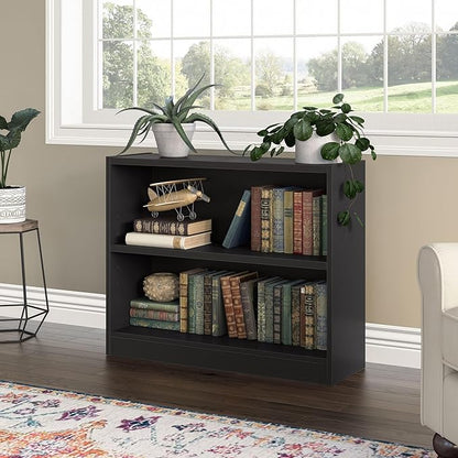Bush Furniture Universal Bookcase, Low Storage and Display Bookshelf for Home Office or Living Room Organization, 2 Shelf, Black