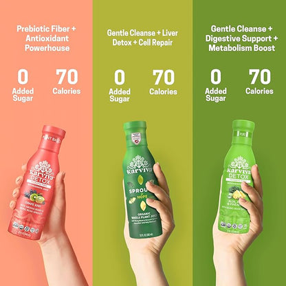 Karviva Organic Juice Cleanse for Sugar Detox & Weight Control - Ancient Eastern Remedies for Healthy Digestion & Gentle Detox with Sprouts, Aloe Vera - Prebiotic Fiber, Electrolytes & Antioxidants (6 BPA-Free Bottles, 12 fl oz Each)