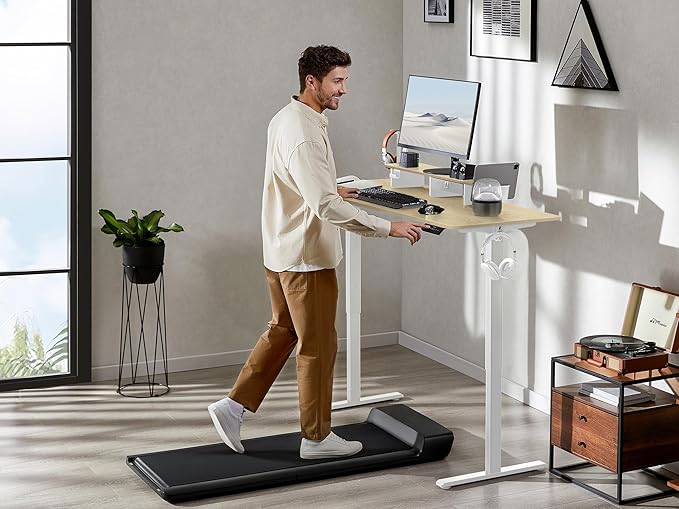 55x24 Inches Electric Standing Desk with Drawer and Monitor Stand, Height Adjustable Stand up Desk for Home Office, Ergonomic Sit to Stand Table with Phone Holder, 3 Hooks, Oak