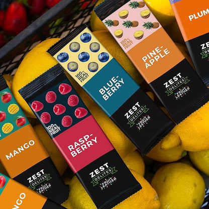 Fruit Snacks by Zest Delites, Fruit Leather Bars, Healthy Snacks for Adults & Kids, Vegan, Dried Apple-Based Pineapple, Mango, Blueberry, Raspberry Strips 0.88 oz x 36
