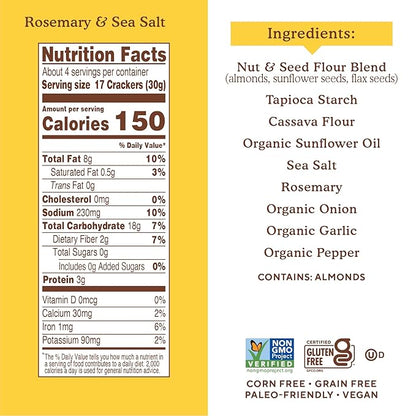 Simple Mills Almond Flour Crackers, Rosemary & Sea Salt - Gluten Free, Vegan, Healthy Snacks, 4.25 Ounce (Pack of 2)