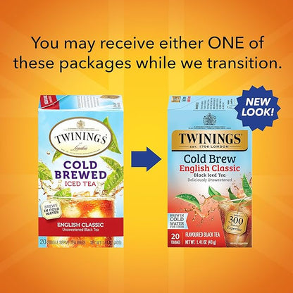 Twinings English Classic Cold Brew Iced Tea Bags, 20 Count (Pack of 1), Unsweetened Black Tea, Caffeinated, 20 Teabags