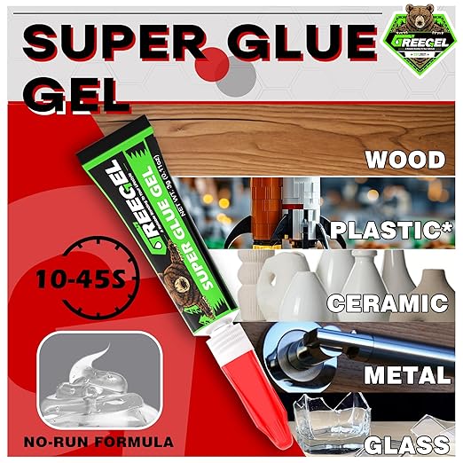 Super Glue Thick for Metal, Wood, Rubber, Glass, Super Control Cyanoacrylate Adhesive (CA) Instant Glue 1 Oz - Clear Superglue with Extra Gel for Carpentry & Crafts Repair (1 Pack)