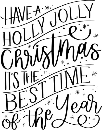 Christmas Holiday Word Phrases Sentiment Wooden Stamp, Rubber Wood Stamp for DIY Card Making, Crafting, Scrapbooking or Journaling, Calligraphy Word Art Merry Christmas (Design #8)