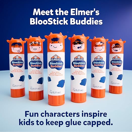 Elmer's Glue Sticks Combo Pack, BlooStick Buddies and Disappearing Purple, 6g, 12 Count, #1 Teacher Brand - Kids School Supplies, Stocking Stuffers, Holiday Gift, Arts & Crafts
