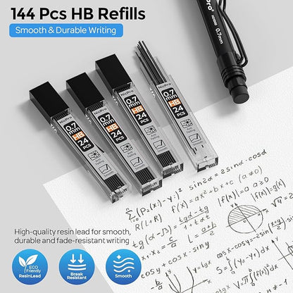 Nicpro 0.7 mm Mechanical Pencil Set with Case, 3PCS HD1000 Art Drafting Pencils Lead Pencil 0.7 With 6 Tube HB Lead Refills, Eraser, Weatherproof Barrel for Outdoor Writing Drafting Drawing Sketching