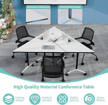 Conference Table, Foldable Conference Room Tables with Silent Wheels, Folding Modular Seminar Meeting Tables, Modern Rectangle Training Table for Office, Boardroom (10, Trapezoidal, 47.2)