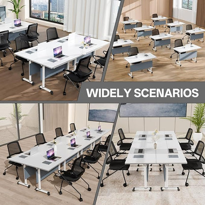 Conference Table Folding Conference Room Tables, Modern Mobile Meeting Training Table with Silent Wheels, Foldable Seminar Table for Offices, Classrooms, Libraries (6, Grey, 47.2in)