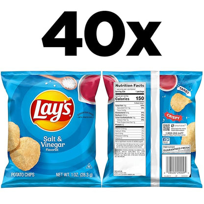 Lay's Salt & Vinegar Flavored Potato Chips, 1 oz Bags, (40 Count) (Packaging May Vary)