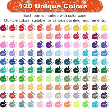 120 Colors Dual Tip Brush Pens Art Markers for Adult Coloring Books, Artist Drawing Sketch Markers Set with Fine & Brush Tip