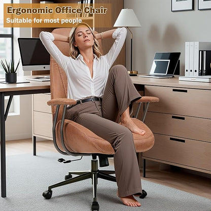 Ergonomic Executive Office Chair with Lumbar Support, Adjustable Height Home Office Desk Chair with Armrests, High Back Padded Headrest Office Chair, Rolling Swivel Computer Gaming Chair, Brown